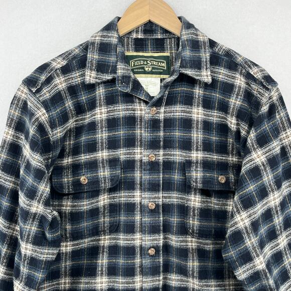 FIELD & STREAM Shirt Mens M Heavyweight Flannel Tartan Plaid Button Up Blue - Picture 4 of 13